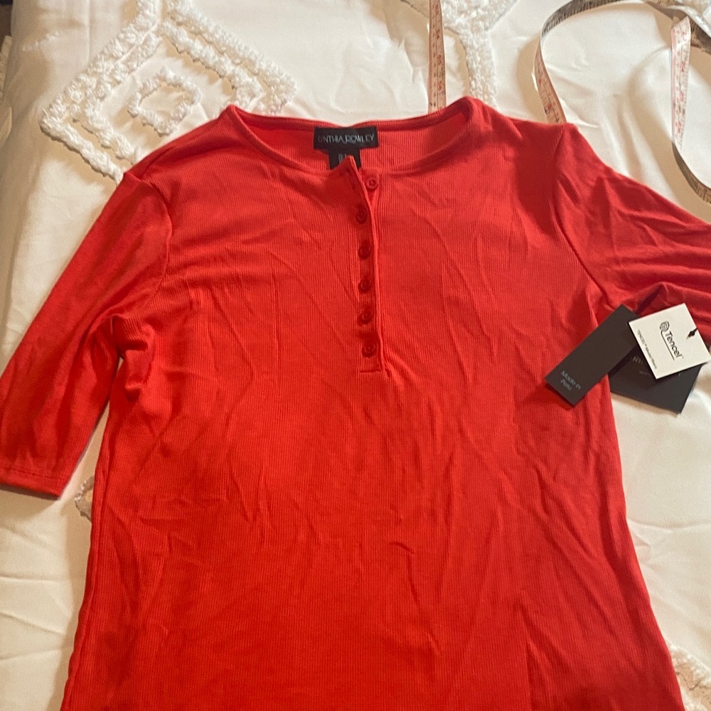 Nina Leonard Scarlet Button-Up Top